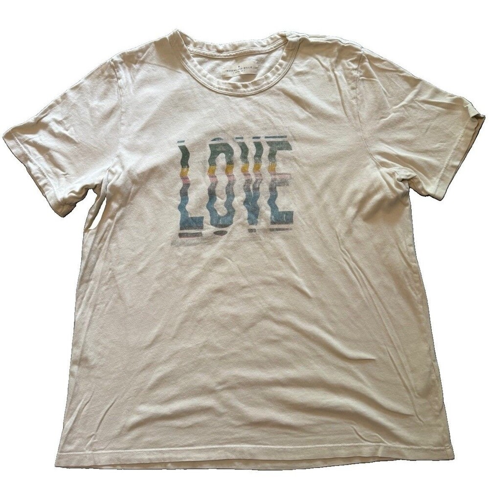 Imogene + Willie Love Graphic T-Shirt Mens 2XL XXL Cream Wavy Spellout Retro